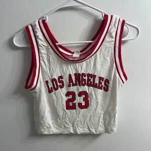 White and Red Los Angeles 23 Crop Top